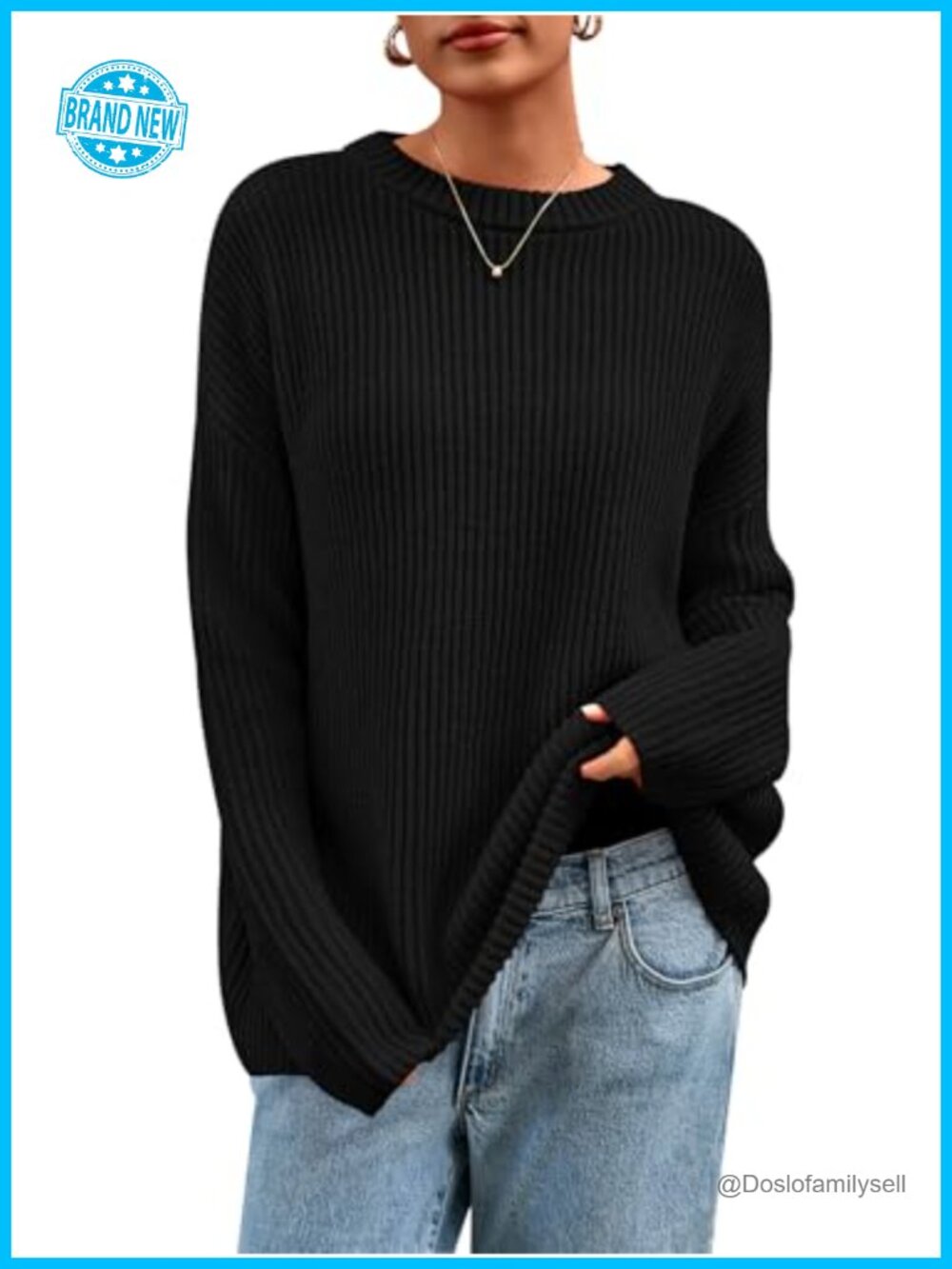 Womens Chunky Ribbed Knit Crewneck Oversized Pullover Sweater